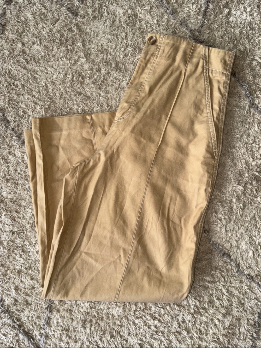 Banana Republic Painters Twill Pants Straight Leg Utility Wide Leg Tan Size 10